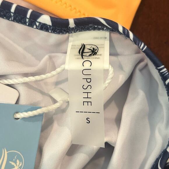 Cupshe Swimsuit‎ Womens S Orange Blue Lace Up Strappy Two Piece Bikini NEW - Picture 4 of 8